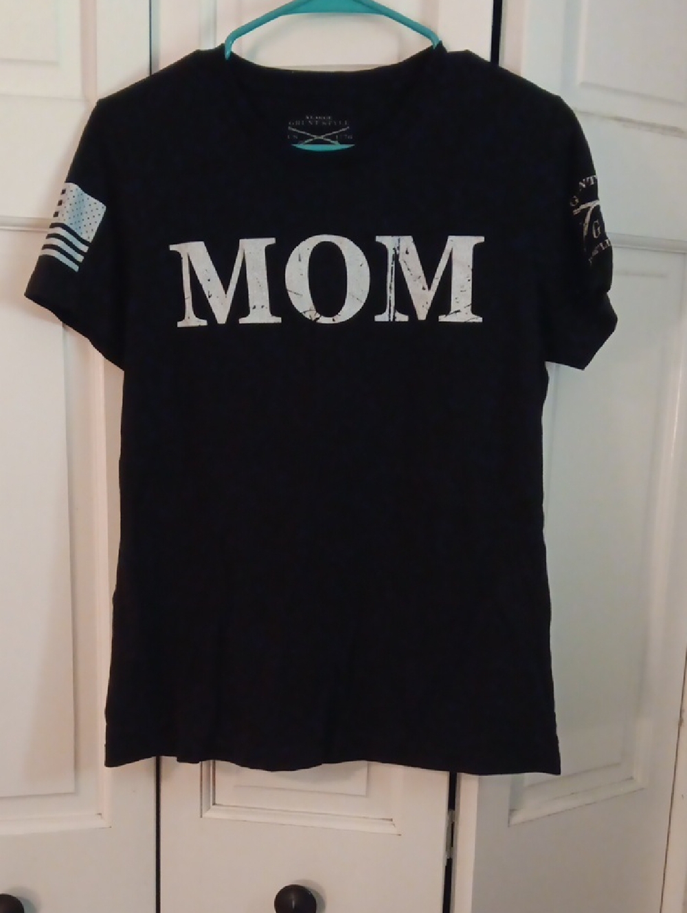 Grunt Style Black Short Sleeve Tee with White 'MOM' Graphic